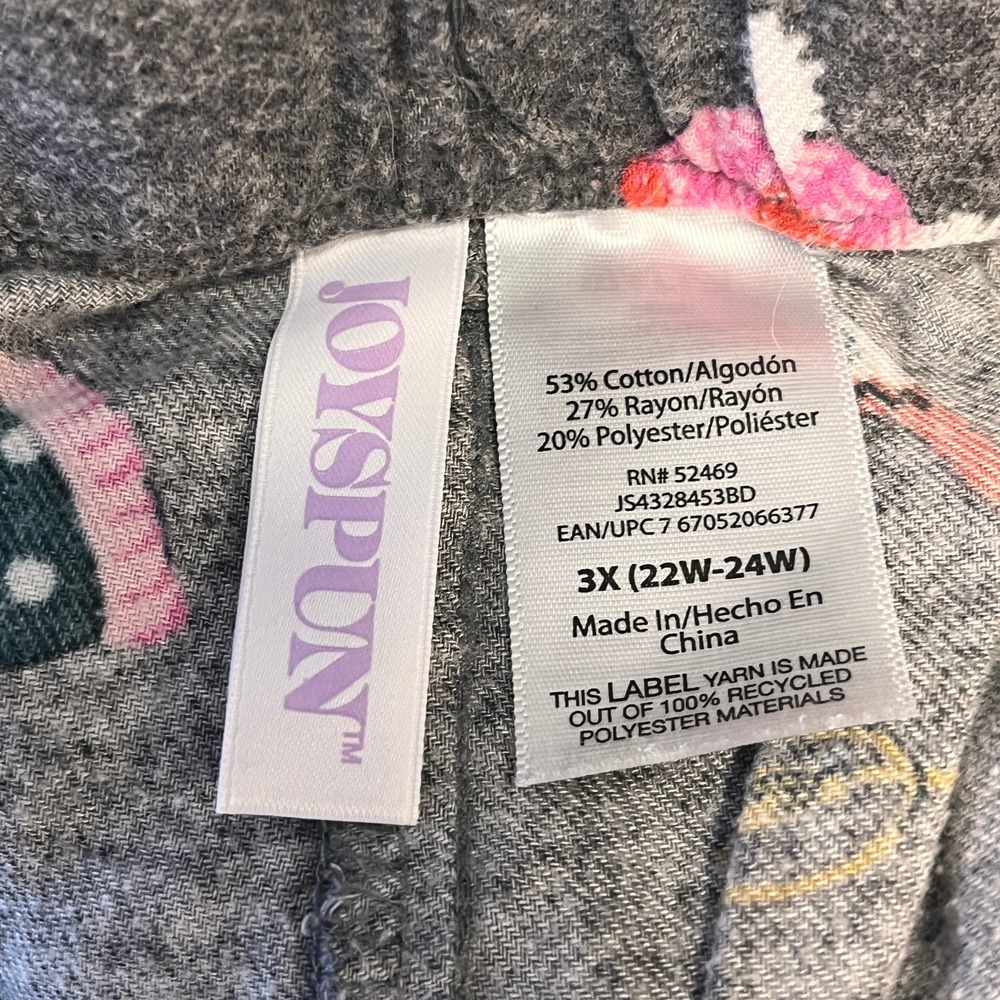 Joyspun Womens 3X Winter Hats PJ Bottoms Cotton Blend Gray Elastic Drawstring - Picture 6 of 8